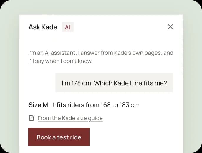 The Kade sizing assistant answering which frame fits.