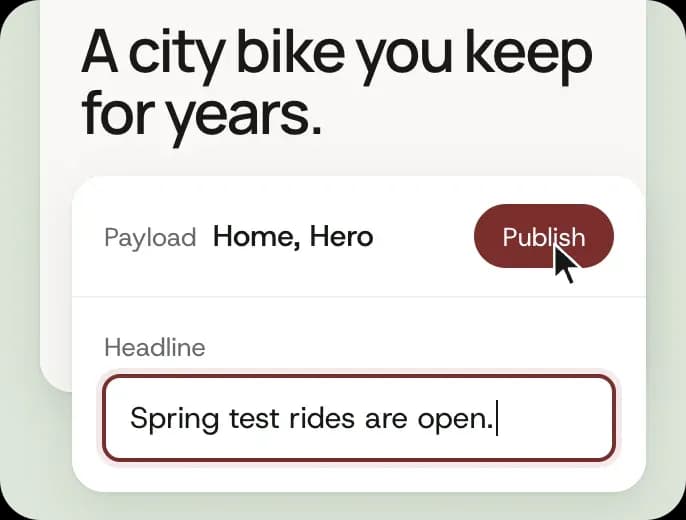 The Kade editor with a new home page headline, about to be published.
